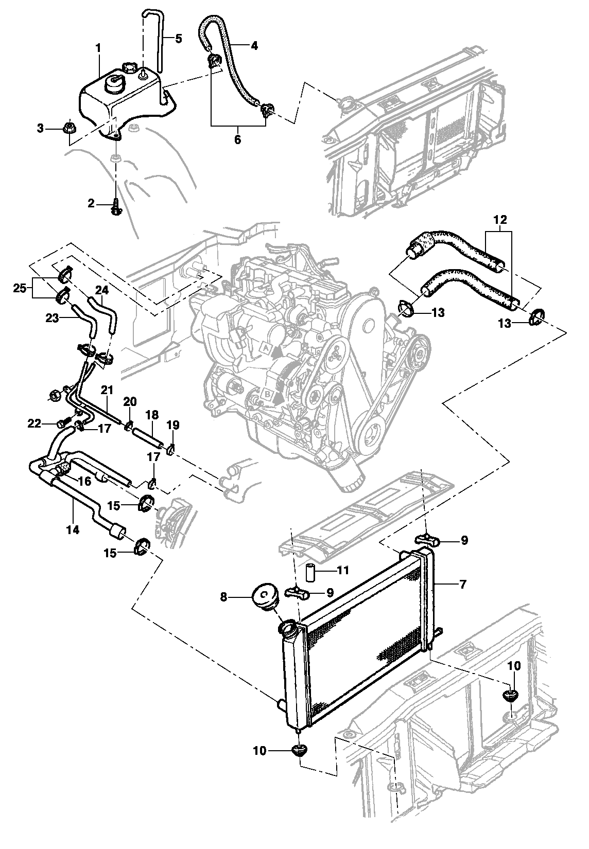 Радиатор, шланги радиатора и расширительный бачок - двигатель LM3