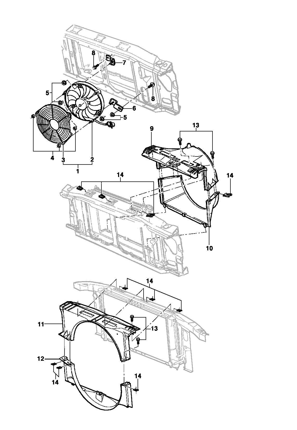 Радиатор, двигатель вентилятора и дефлекторы - двигатель LK6/LJ6