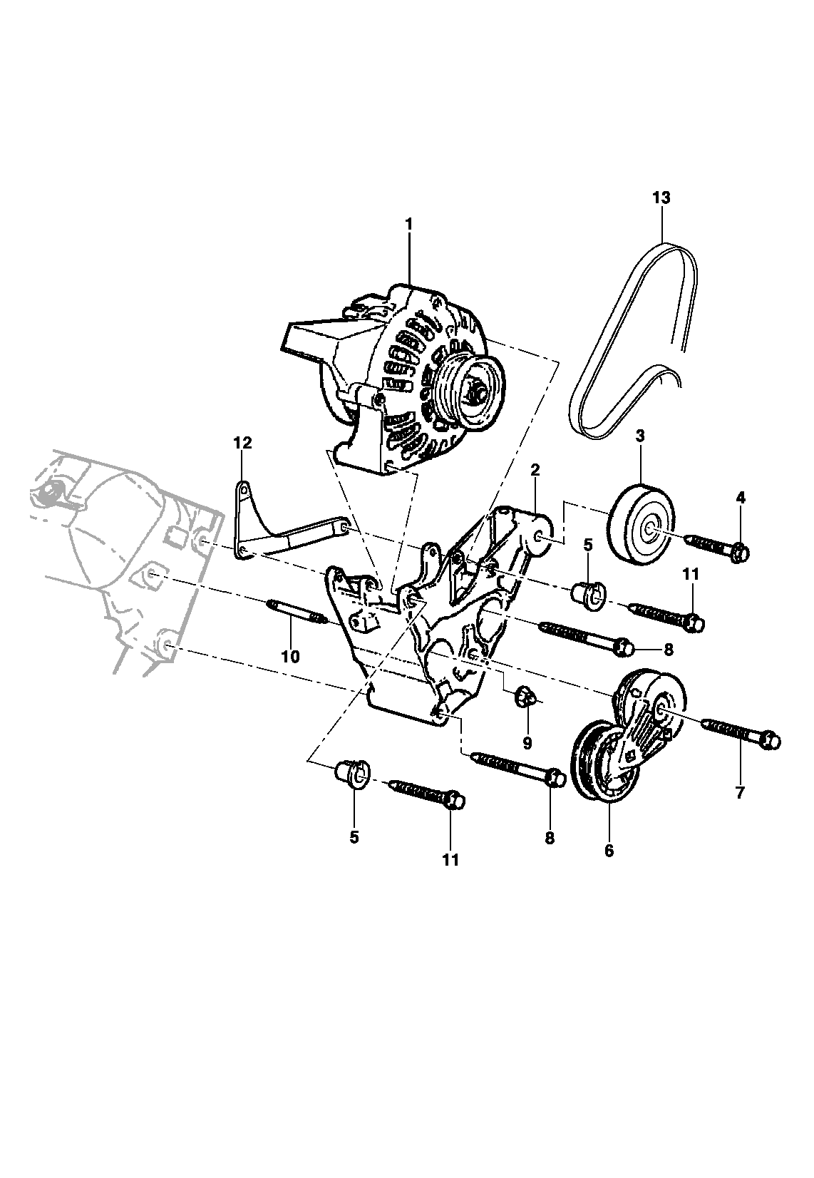 Крепление генератора - двигатель L35/LG3