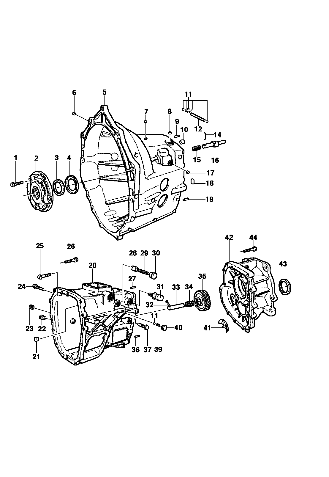 Transmission housing and components - engines LG3/LJ6 - year 200